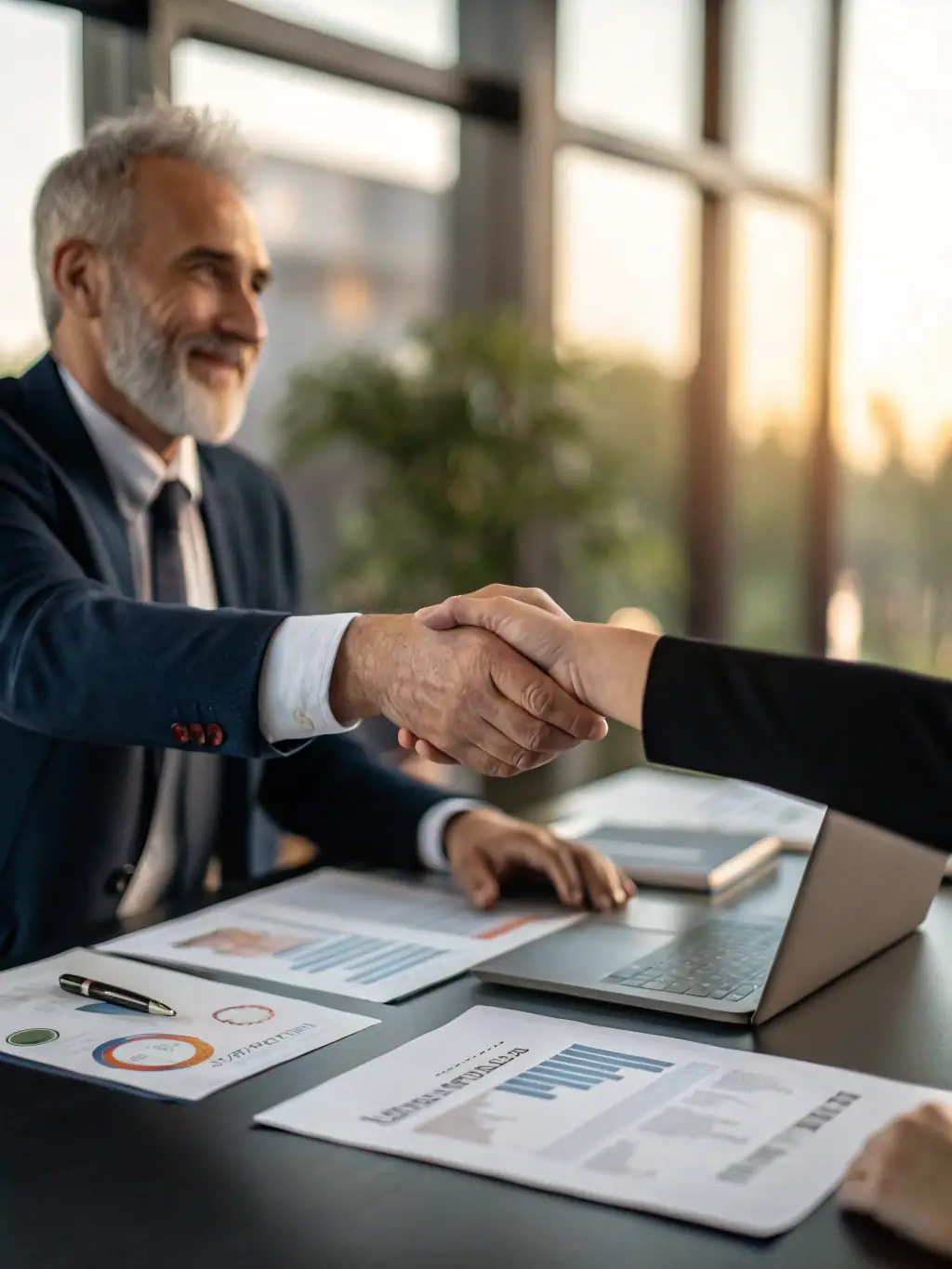 An image of a consultant shaking hands with an investor, symbolizing successful funding and partnership for a startup.