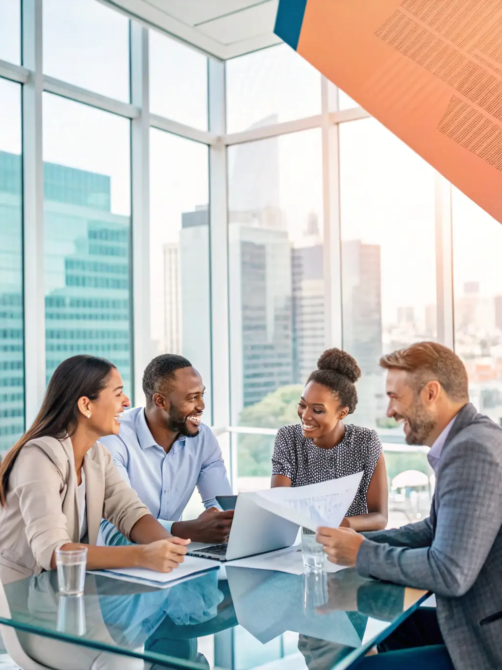 An image of a team brainstorming investment strategies around a table with laptops and charts, representing investment advisory.